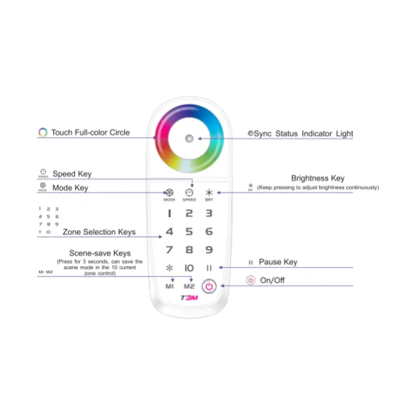 Touch RGB Zone/Sync control Remote Control 2.4GHz RF 30m Range,18 Fantastic modes,IP44. T3M  LTECH Remote Control